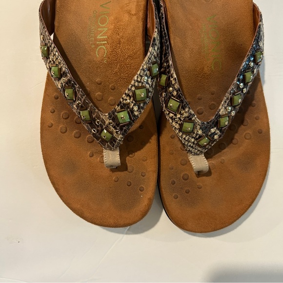 VIONIC Women Florianna Sandal, Sz 8 Cork Beaded Flip Flops - Picture 4 of 8